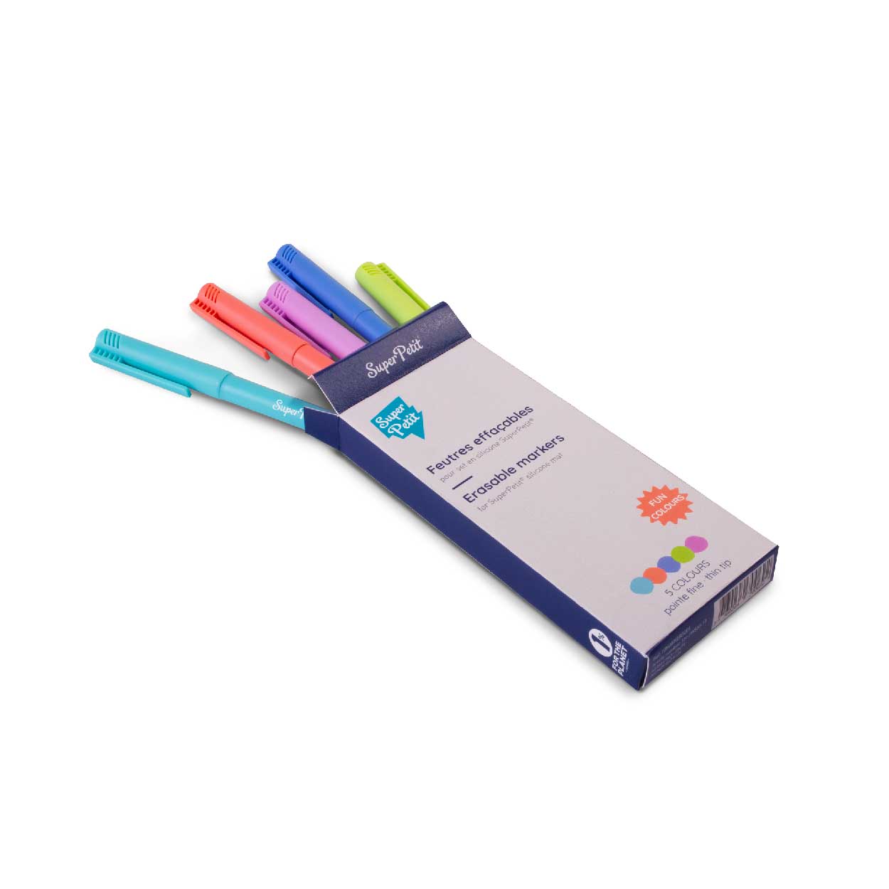Boîte 5 feutres pointes fines pour set de coloriage-turquoise/corail/lime/bleu marine/mauve-SUPERPETIT