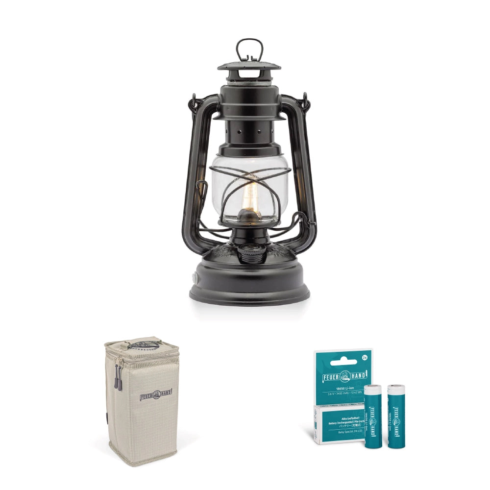 Pack_Lampe Tempête LED Baby Special 276_Noir_Piles_Sac_FEUERHAND